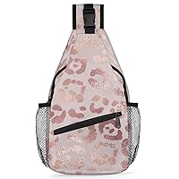 Pink Leopard Print Sling Backpack for Men Women, Casual Crossbody Shoulder Bag, Lightweight Chest Bag Daypack for Gym Cycling Travel Hiking Outdoor Sports（Pink）