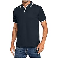 Men's Turn-Down Collar Tee Shirt Stylish Striped Short Sleeve T-Shirt Relaxed Fit Workout Shirts Activewear Tops