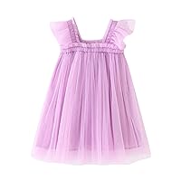 Girls Dress Baby Solid Color Ruffle Tutu Dress Kids Ruffle Sleeve Elastic Princess Dress Toddler Mesh Yarn Skirt