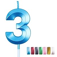 Number 3 Birthday Cake Candles, 3rd Birthday Party Decorations Cake Topper Candle (Blue)