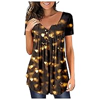 Womens Blouses Casual,Plus Size Summer Love Printed Shirt Short Sleeve Trendy V Neck Sexy Tees Loose T Shirt