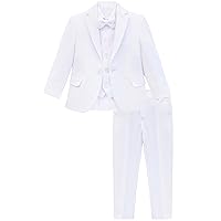 Lilax Boys Formal Suit 5 Piece Outfit Dresswear Suit Set (4T, White)