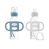 Milestones Narrow Sippy Spout Bottle with 100% Silicone Handles, Easy-Grip Handles with Soft Sippy Spout, 8oz/250mL, Light-Blue & Gray, 2-Pack, 6m+
