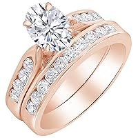 1-6 Carat Oval 14K Rose Gold LAB GROWN Gemstone and LAB GROWN Diamond Engagement Ring (1ct Center, AAAA Heirloom Quality)