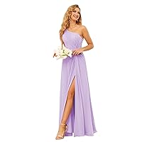 SYYS Simple One Shoulder Bridesmaid Dresses Long Side Slit Chiffon Sleeveless Evening Dresses for Women Formal Lilac ,24 Plus