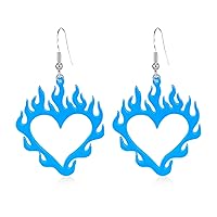 Rave Acrylic Heart Flame Dangle Earrings Dainty Multicolor Earrings Punk Rock Hip Hop Earrings for Women Girls Jewelry Halloween