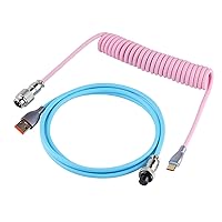 EPOMAKER Mix 1.8m Coiled Type-C to USB A Mechanical Keyboard Space Cable with Detachable Aviator Connector for Gaming Keyboard and Cellphone (Pink & Blue)
