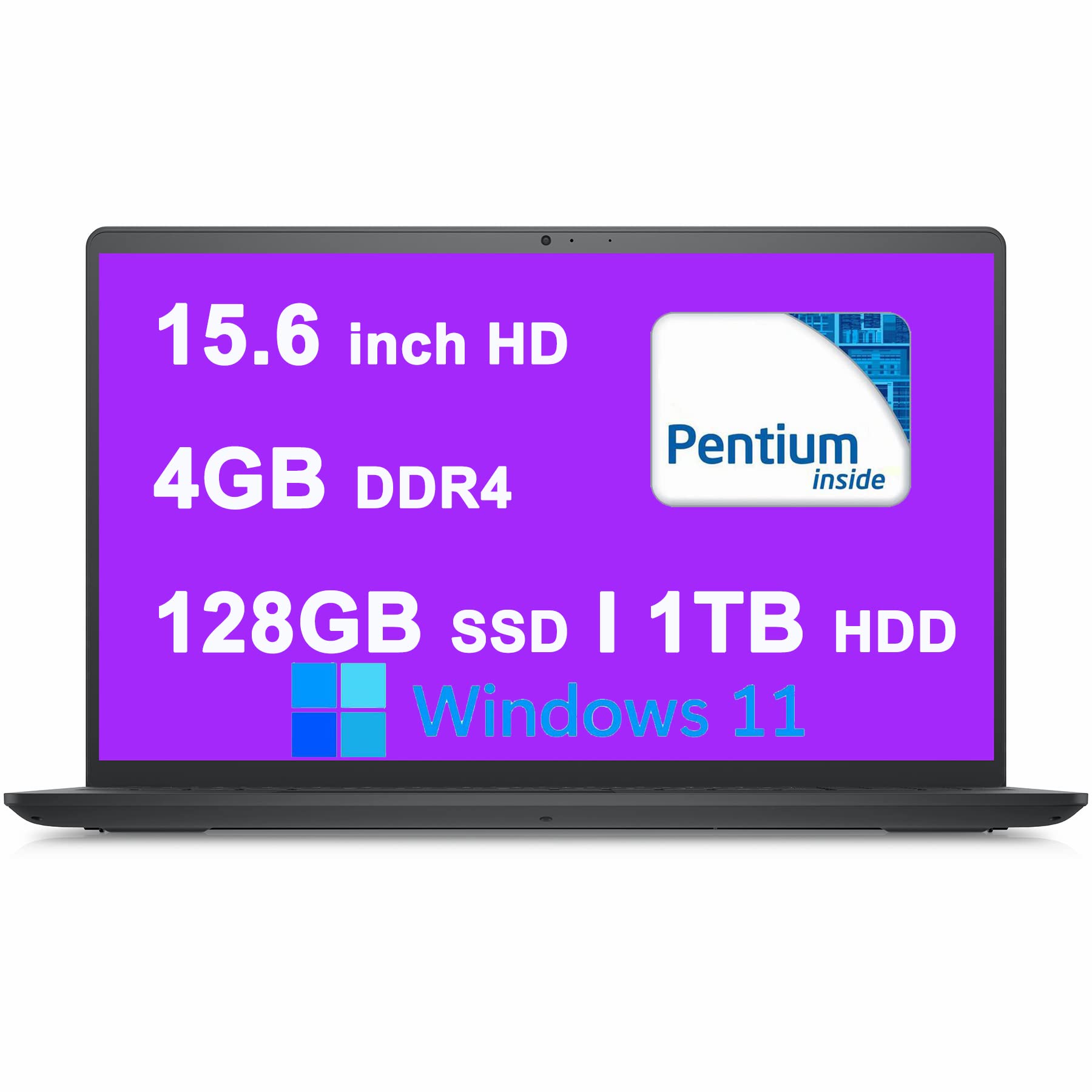 Dell Inspiron 15 3000 3510 Premium Business Laptop I 15.6 inch HD Anti-Glare Display I Intel 4-Core Pentium Silver N5030 Processor I 4GB DDR4 128GB SSD + 1TB HDD I HDMI Win11 Carbon Black (Renewed)