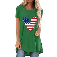Womens Summer Tunic Tops,Short Sleeve Loose Casual Independence Day American Flag Tshirt Heart Print Patriotic Blouse