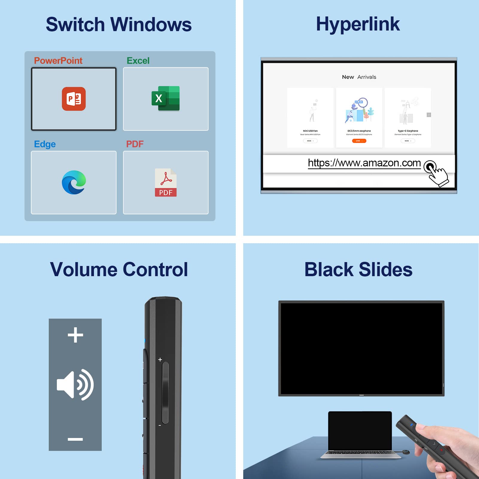 SSPONT Presentation Clicker for PPT, Wireless Presentation Remote, Laser Pointer for Presenter, Slide Advancer for Slide Show, Powerpoint/Keynote/Google Slides/Classroom, Mac OS/Windows/Linux (JH61)