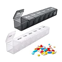 2-Pack Large Weekly Pill Organizer Set - 7-Day Vitamin Planner & Medicine Box with Large Compartments - BPA Free (Black + White)