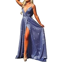 Long Prom Dresses V Neck Spaghetti Sparkling Formal Evening Gown High Slit Maxi Dress Bling Bling