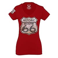 0273. Retro Road California Route 66 cali Republic Vintage for Women V Neck Fitted T Shirt