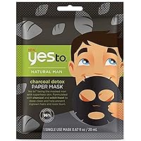 Yes To Men's Charcoal Detox Paper Mask, Formulated With Charcoal and Witch Hazel to Deep Clean, 1-Pack