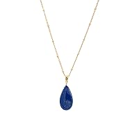 1160 Jewelry 14k Gold-Filled Satellite Chain Necklace with a Smooth Lapis Lazuli Pendant, 18
