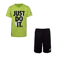 Nike Boy`s Dri-Fit T-Shirt & Shorts 2 Piece Set Black w Cyber 66F026-KY2 Months