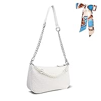 Right 20 Retro Shoulder Bag White Handbags Women with Pearl Chain Mini Casual Fashion Messenger Purses Small Classic Clutch Bag (White)