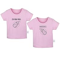 Pack of 2, Twins Baby Drinking Buddies Funny Digital Print Tshirt, Newborn Infant Baby T-Shirts, Toddler Graphic Tee Tops