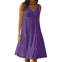 Dresses for Women 2024 Summer Beach Dress Flowy Casual Midi Dresses Sleeveless Sundresses Ruffle Dress with Pocket