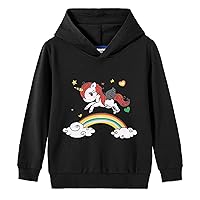 Little Big Youth Girls Cotton Sweatshirt Pullover Hoodie Tops with Cartoon Horse Print for Girls Autumn Clothes