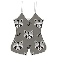 Funny Raccoon Pattern Funny Slip Jumpsuits One Piece Romper for Women Sleeveless with Adjustable Strap Sexy Shorts