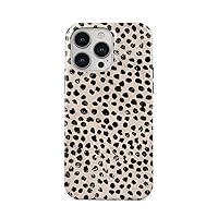 BURGA Phone Case Compatible with iPhone 15 PRO - Hybrid 2-Layer Hard Shell + Silicone Protective Case -Black Polka Dots Pattern Nude Almond Latte - Scratch-Resistant Shockproof Cover