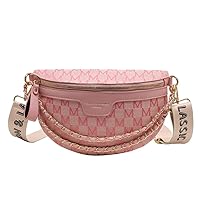 Fashion Pattern Fanny Packs For Women Stylish Letter Printed Chain Waist Bag Female Waist Pack Wide Strap Crossbody Bag. (Pink)