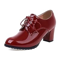 SHEMEE Women's Chunky High Heels Wingtip Oxfords Round Toe Lace Up Stacked Block Heel Vintage Brogues Pumps Shoes