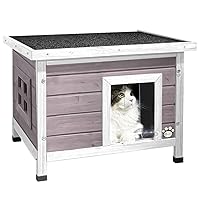 VOUNOT Cat House Outdoor with Kennel Door Privacy Window Cat Wooden Shelter 57x45x43cm, Grey