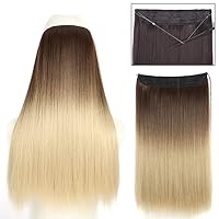 Long Wave Invisible Wire Hidden Secret False Hair Piece Synthetic Natural Brown Blonde Hairpiece For Women 8T241 55CM