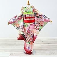 Shichi-Go-San Girl, 7 Years, Four, Kimono, Obi, Full Set, Classic, Green