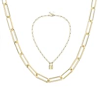 BOUTIQUELOVIN Paperclip Link Chain Necklace Bundle with Padlock Necklace