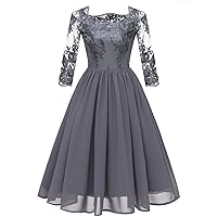 Women's Vintage Chiffon Half Sleeve Lace Evening Party Elegant Dress Plus Size S-2XL