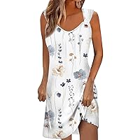 Summer Dress with Sleeves, Spring V Neck Ruffle Sleeveless Fit and Flare Knee Length Boho Beach Vacation Dresses Plus Size White Dress for Women Flower Woman Dresses Short (XL, White)
