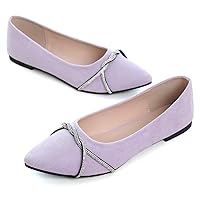Hee grand Pointed Toe Ballet Flats for Women Suede Rhinestones Chains Black Dress Shoes Comfort Slip-On Loafers