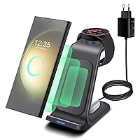 Wireless Charger for Samsung, PDKUAI 3-in-1 Charging Station for Multiple Devices, Quick Charger Stand Dock for Galaxy S23 Ultra S22 S21 S20 Z Flip Fold 4, Galaxy Watch 6/6 Pro/5/4/3, Galaxy Buds