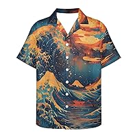 GLUDEAR Men's Van Gogh The Great Wave Off Kanagawa 3D Print Casual Button Down Shirt