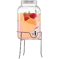 Style Setter Beverage Dispenser with Stand - 1 Gallon Large Countertop Glass Drink Dispenser with Spigot & Lid - Party Drink Dispenser for Sweet Tea Lemonade Punch Water, Juice Dispensers for Parties