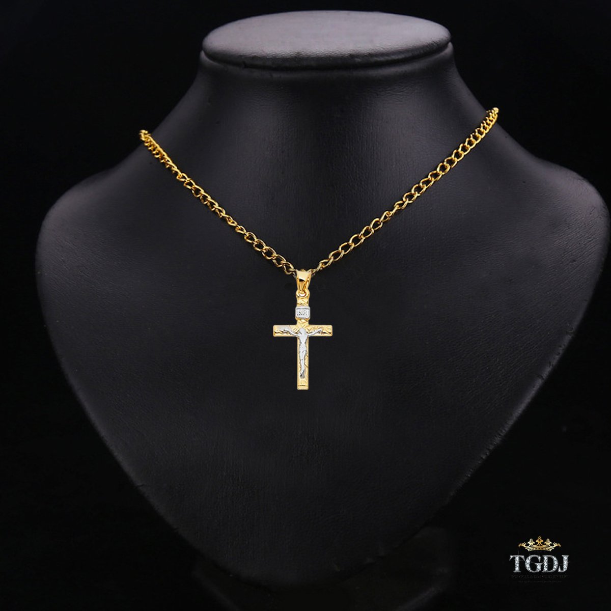 14K Two Tone Gold Crucifix Cross Religious Charm Pendant - 31x20 MM Real Gold Crucifix Charm Necklace Pendant - Great Gift for Men and Women