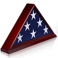 ANLEY Solid Wood Memorial Flag Display Case with Base - Real Glass Front - Wall Mounted Burial Flag Frame - American Veteran USA 5' x9.5' Folded Flags Shadow Box
