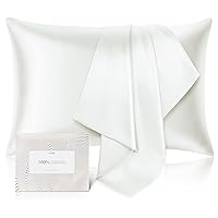 100% Pure Mulberry Silk Pillowcase for Hair and Skin - Allergen Resistant Dual Sides,600 Thread Count Silk Bed Pillow Cases with Hidden Zipper,1pc,Standard Size,Ivory
