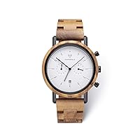 Kerbholz Wooden Watch - Classics Collection Johann Quartz Watch - Chronograph for Men - Case and Adjustable Strap made from Solid Natural Wood - Diameter 45 mm