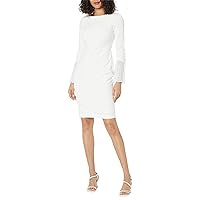 Calvin Klein Chiffon Bell Sleeve Sheath Dress for Women - Crewneck, Poet Design Cuff, Zipper Closure Cream 6 One Size