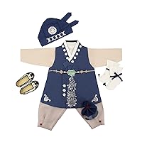 Korean Traditional Clothing Hanbok Boy Baby 100th Days First Birthday Dol Party Celebrations Royal Blue Silver Print JSB005