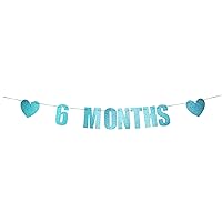Blue Glitter Happy 6 Months Banner, Half Way to One Bunting Garlands, Happy 1/2 Birthday/Anniversary Party Decoration Supplies