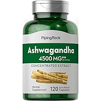 Piping Rock Ashwagandha Capsules 4500mg | 120 Count | Concentrated Root Extract | with Black Pepper | Herbal Supplement | Non-GMO, Gluten Free