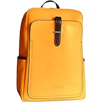 Women's Genuine Leather Large Laptop Backpack - College Travel Business Daypack (Yellow)