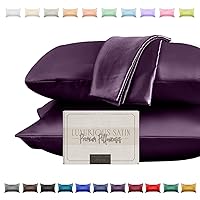 Elegant Comfort Silky and Luxurious 2-Piece Satin Pillowcase Set for Healthier Skin and Hair, Hidden Zipper Closure and Beautifully Packaged, Satin Pillowcase Set, Standard/Queen, Purple