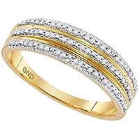 The Diamond Deal 10kt Yellow Gold Womens Round Diamond Striped Band Ring 1/6 Cttw