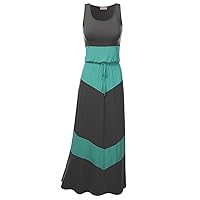 Color Block Striped Good Strech Waist String Maxi Dresses Charcoal Mint Size 3XL